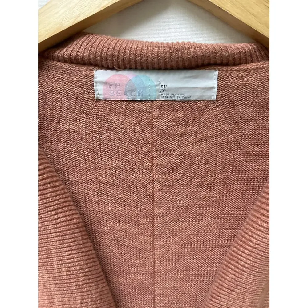 Free People Beach Long Terracotta Sweater Cardigan Robe size XS
